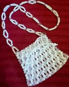 パールビーズ　ミニショルダーバッグ　ハンドバッグ　リボン