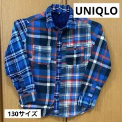 ユニクロ　UNIQLO フランネル　チェック　シャツ 130 キッズ　ブルー　青
