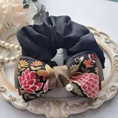 ⭐3249⭐❣️大人可愛い華やかアクセ❣️オリジナル✴インド刺繍リボンシュシュ