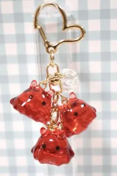 めんだこ/メンダコ/三連キーホルダー【レッド系・ハートゴールド金具】