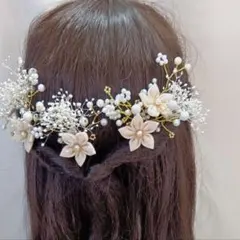 卒業式　袴　和装　成人式　七五三　　髪飾り　小枝パール　ちりめん　つまみ細工