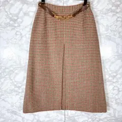 【マダムジョコンダ】フレアスカート（ブラウン）チェック柄　膝丈M ウールスカートのサムネイル