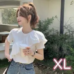 レディースTシャツ　フリル　斜めがけ　ラウンドネック　無地　シンプル　おしゃれ