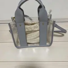 グレー クリアショルダーバッグ 巾着付き