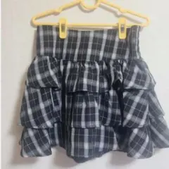 Lily Merry フリル付き黒白チェックミニスカート、スカパン