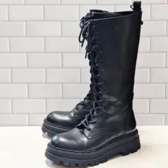 ZARA ザラ ロングブーツ 24.5 黒 厚底 プラットフォーム レースアップ