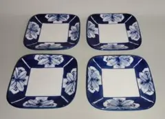 有田焼・染付花絵角小皿４枚セット・ 중고 품목