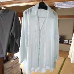 新品 5L 長袖 シャツ・ブラウス 淡い水色 透け感 最終値下げ