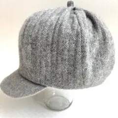 キャスケット　帽子　ウール混　ヘリンボーン柄　ブラック×グレー