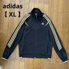 アディダス adidas トラックジャケット ジャージ 黒 金 ラバーロゴ XL