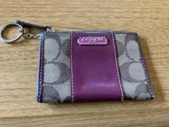 COACH シグネチャー コインケース ピンク キーリング付き 小銭入れ