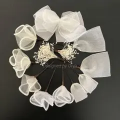 かすみ草　リボン　髪飾り　卒業式　結婚式　成人式　前撮り　七五三　卒園式　入学式