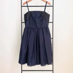 《美品》エフデ　ドレス　ネイビー　キャミワンピース Aリボン付　サイドファスナーのサムネイル