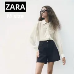 【美品】ZARA リボンブラウス 長袖シャツ Msize