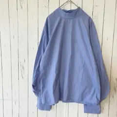 Ur's ユアーズ　ボリューム袖 スタンドカラーブラウス バックボタン 青