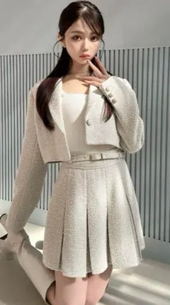 RESEXXY ツイード プリーツスカート アイボリー