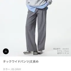 タックワイドパンツ丈長め/グレー/s