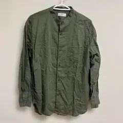 ユニクロ　リネンコットンスタンドカラーシャツ　長袖　M オリーブ系