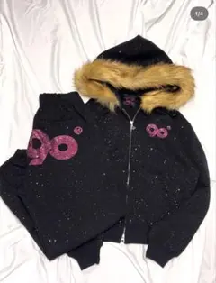 9090 girl 90 Logo Sweat Pants ブラック グリッター