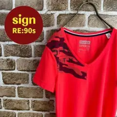 Reebokリーボック　デザインプリント　スポーツ　Tシャツ　redレッド