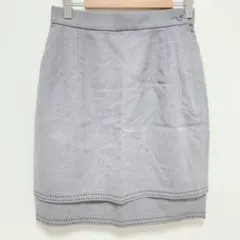 オーバートゥエンティ|ウール100% タイトスカート【11AR】裾ステッチ 灰色