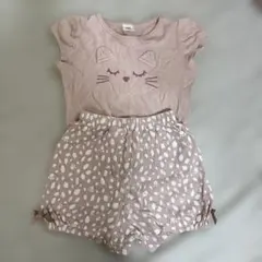 devrock 猫顔Tシャツとドットショートパジャマ100