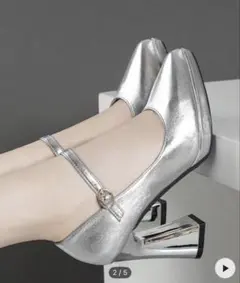 【SHEIN】シルバー メタリック アンクルストラップ ハイヒール