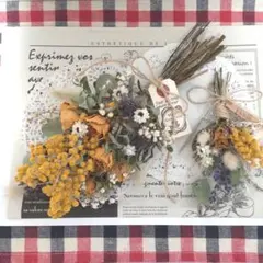 Q【ドライフラワー】フラワーブーケ、スワッグ、ミニ薔薇、ミモザ、クラスペディア