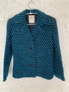 青 黒 ドット柄ジャケット　水玉 水色 個性 エレガント