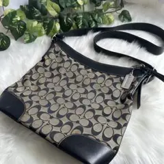 COACH コーチ　ショルダーバッグ　キャンバス　レザー　シグネチャー　ブラック