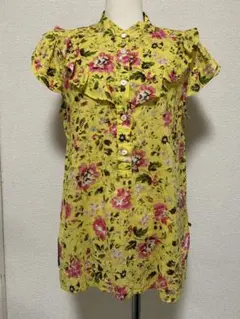 POLO JEANSサイズM花柄 フリル 半袖 ブラウス♭7582のサムネイル
