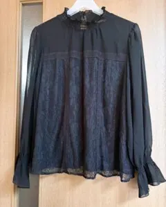 美品☆ローズティアラレースブラウス黒大きいサイズ46ジャケットインやイベントにも