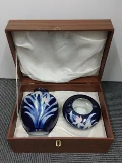 Y381　有田焼 若山作 若山窯 花瓶 灰皿 花柄 応接前 木箱入り