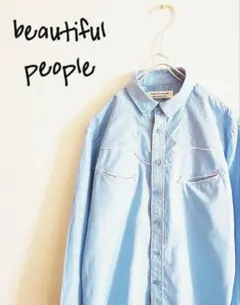 D220144 beautiful people チェック長袖シャツ ブルーのサムネイル