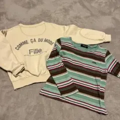 COMME CA ISMベージュ ロゴプリント 長袖カットソー100