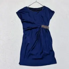 パーティー ドレス ミニワンピース ビジュー M相当 ネイビー フレンチスリーブ