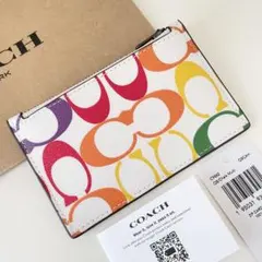 COACH コーチ　カードケース 小銭入れ財布　シグネチャー レインボーホワイト