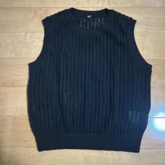 UNIQLO メッシュクルーネックショートセーター/ノースリーブ ブラック Lのサムネイル