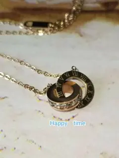 【新品未使用】ローズゴールドダブルリングネックレス