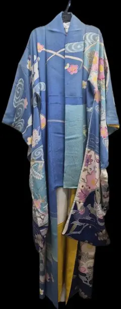 フ*♪様 【華やか】振袖 正絹 ブルー 蝶・鳥・四季草花文様 成人式 卒業式 晴