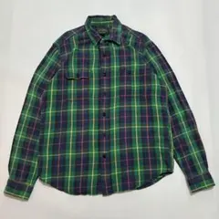 ポロカントリー ネルシャツ L 緑系 チェック ガチャポケ チンスト ○6868