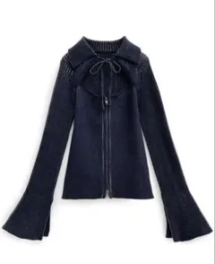 グレイル　GRL フロントオープンリボンジップニットトップス[sd030]