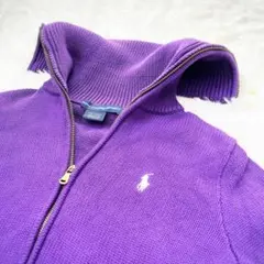 【Ralph Lauren】白ポニー刺繍 ニットパーカー フルジップ 紫 M