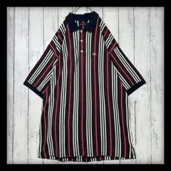 【VINTAGE】マルチカラーストライプ☆半袖ポロシャツ☆ネイビー系　XL相当のサムネイル