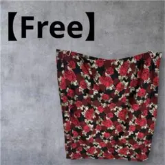 黒地に赤いバラ　花柄ミニスカート サイズFree 総柄　ウエストフルゴム