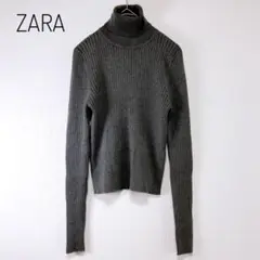 ザラ クロップドタートルネックリブニット ヘビロテ シンプル ダークグレー M