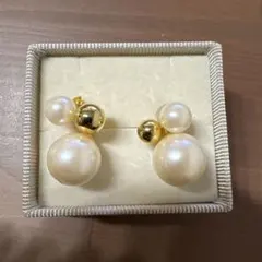ゴールド パール クリップ式イヤリング