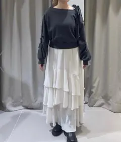 フレアティアードスカート グレー