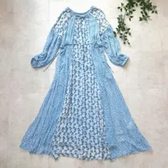 ヌキテパ 】レーヨンツイルフラワーツリープリントドレス 水色