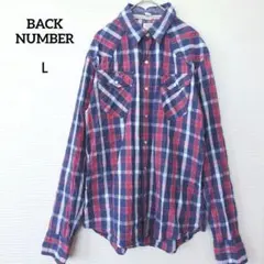 バックナンバー チェック 長袖 シャツ Ｌ ネイビー×レッド